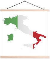 Porte-affiche incl. Affiche 40x40 cm - Affiche scolaire - Carte de l'Italie avec le drapeau - Affiche textile - Lattes vierges