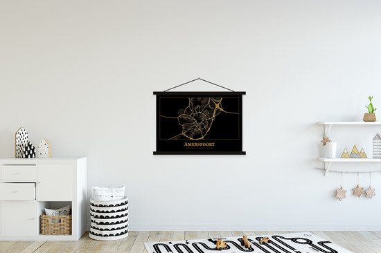 Porte-affiche avec affiche - Affiche scolaire - Carte - Amersfoort - Or - Zwart - 90x60 cm - Lattes noires