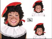 3x Staartjes pruik Piet met verstelbare kap zwart