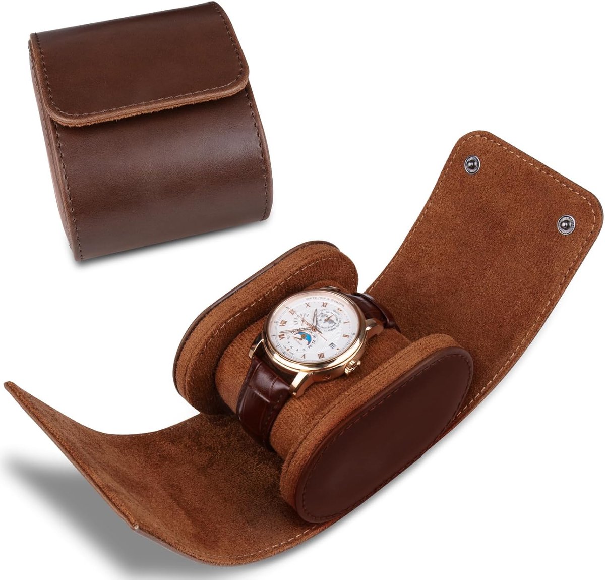 1 Stuk Luxe Horloge Rol - Horlogedoos - Horloge Kunstleer - Watch Roll - Horloge Houder Sieradendoos - Horloge Opbergdoos Heren - Bruin