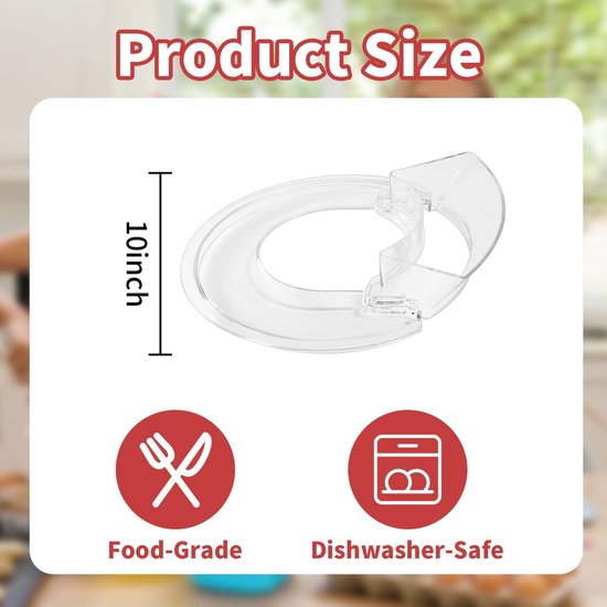 Spatbescherming - Geschikt Voor Kitchenaid Keukenmixers Met Komlift Van 5,5-7 Liter - Met Vulopening En Spatbescherming - 10 Inch - Spatbescherming Geschikt Voor Roestvrij Stalen, Glazen & Keramische Mengkommen - Transparant van Merkloos — afbeelding 5