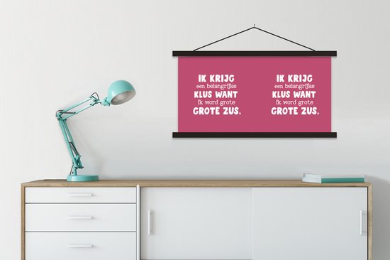 Porte-affiche avec affiche - Affiche scolaire - Grande soeur - Je vais être une grande soeur - Proverbes - Citations - Soeur - 90x45 cm - Lattes noires