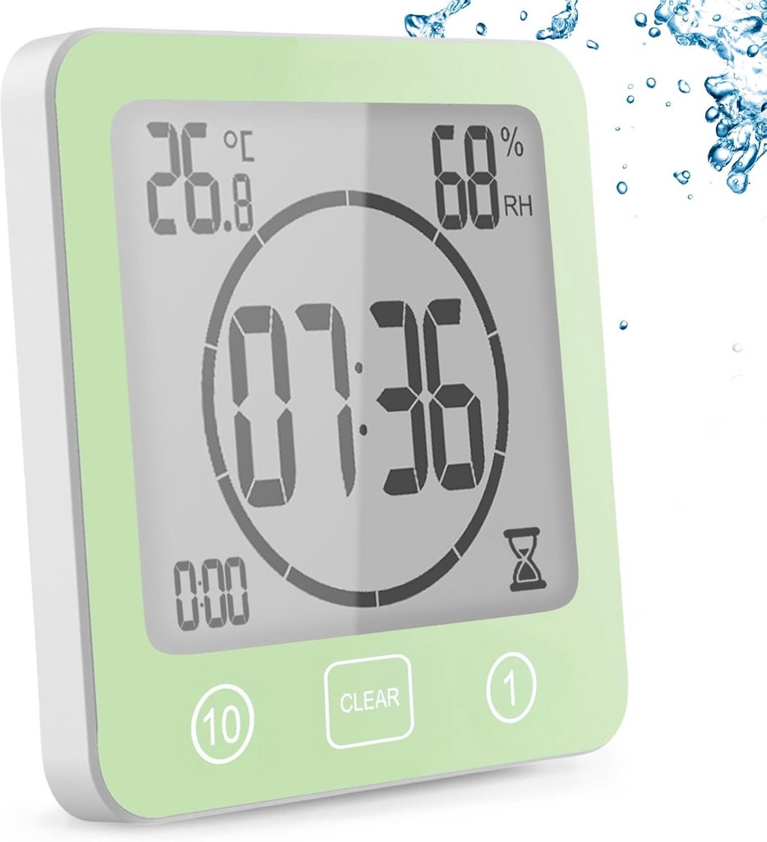 Waterdichte digitale badkamerklok met countdown-timer, hygrometer en thermometer