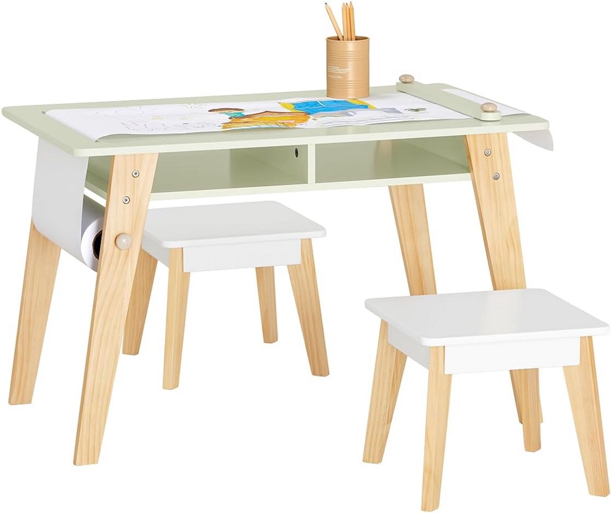 Kindertafel set met 2 stoelen en papierrolhouder - Speel- en studietafel voor kinderen