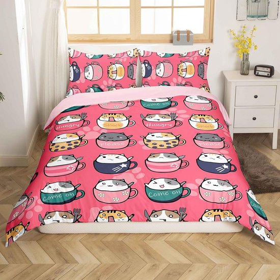 Schattige Roze Dekbedovertrek 140x200 met Strikjes - Kawaii