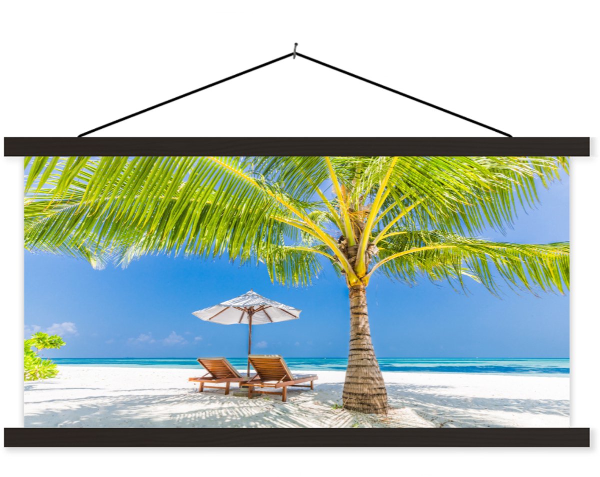 Posterhanger incl. Poster 90x45 cm - Schoolplaat - Palmboom - Strandstoel - Parasol - Text