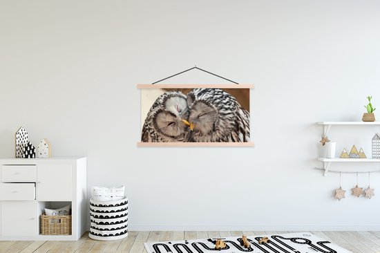 Porte-affiche avec affiche - Affiche scolaire - Hiboux - Vogels - Bec - Famille - 120x60 cm - Lattes transparentes