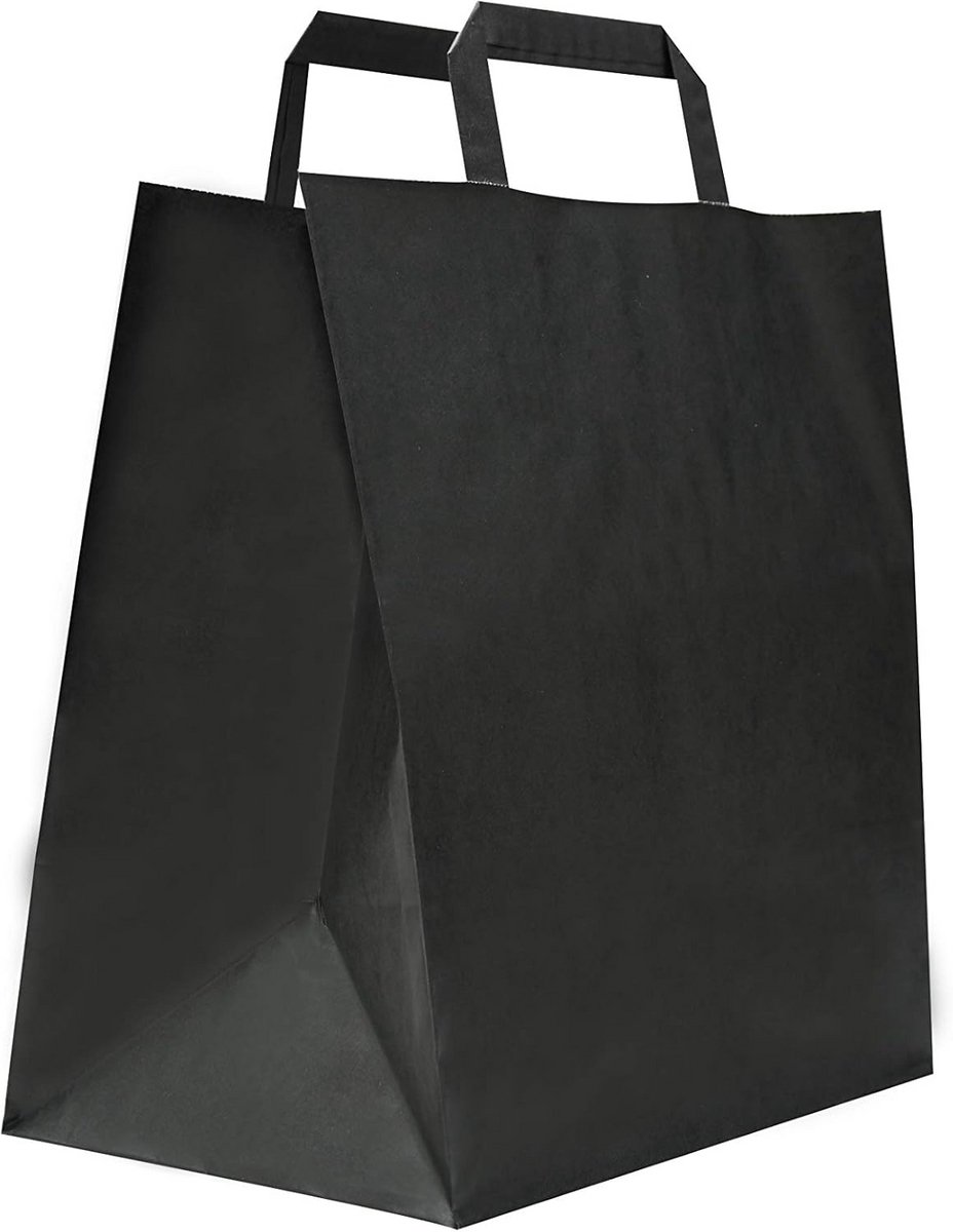 Zwarte Kraftpapier Shopper met Platte Handgreep - 50 Stuks