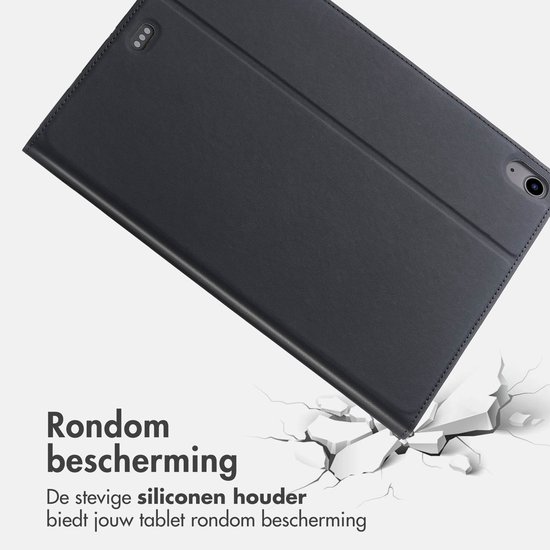 Zwarte tablethoes met siliconen houder voor rondom bescherming.