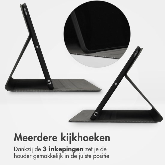 Zwarte tablethoes met meerdere kijkhoeken dankzij 3 inkepingen.