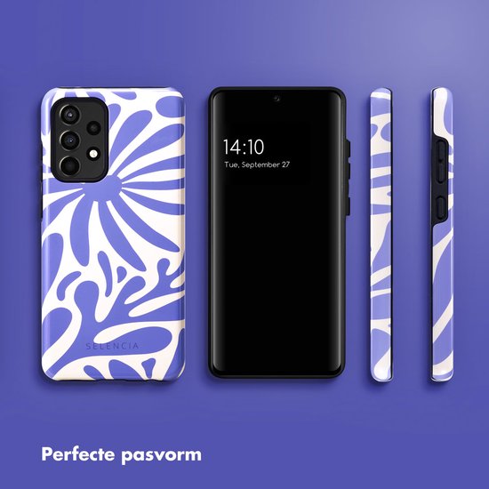 Selencia Coque pour Samsung Galaxy A52 (4G) / A52s / A52 (5G) - Selencia Vivid Backcover - Modern Bloom Sapphire Blue