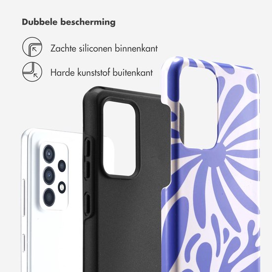 Selencia Coque pour Samsung Galaxy A52 (4G) / A52s / A52 (5G) - Selencia Vivid Backcover - Modern Bloom Sapphire Blue