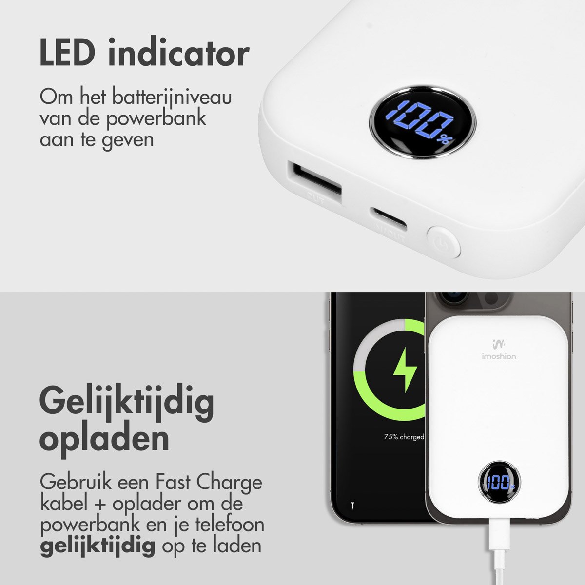imoshion Powerbank 10000 mAh Draadloos Wit - afbeelding 3
