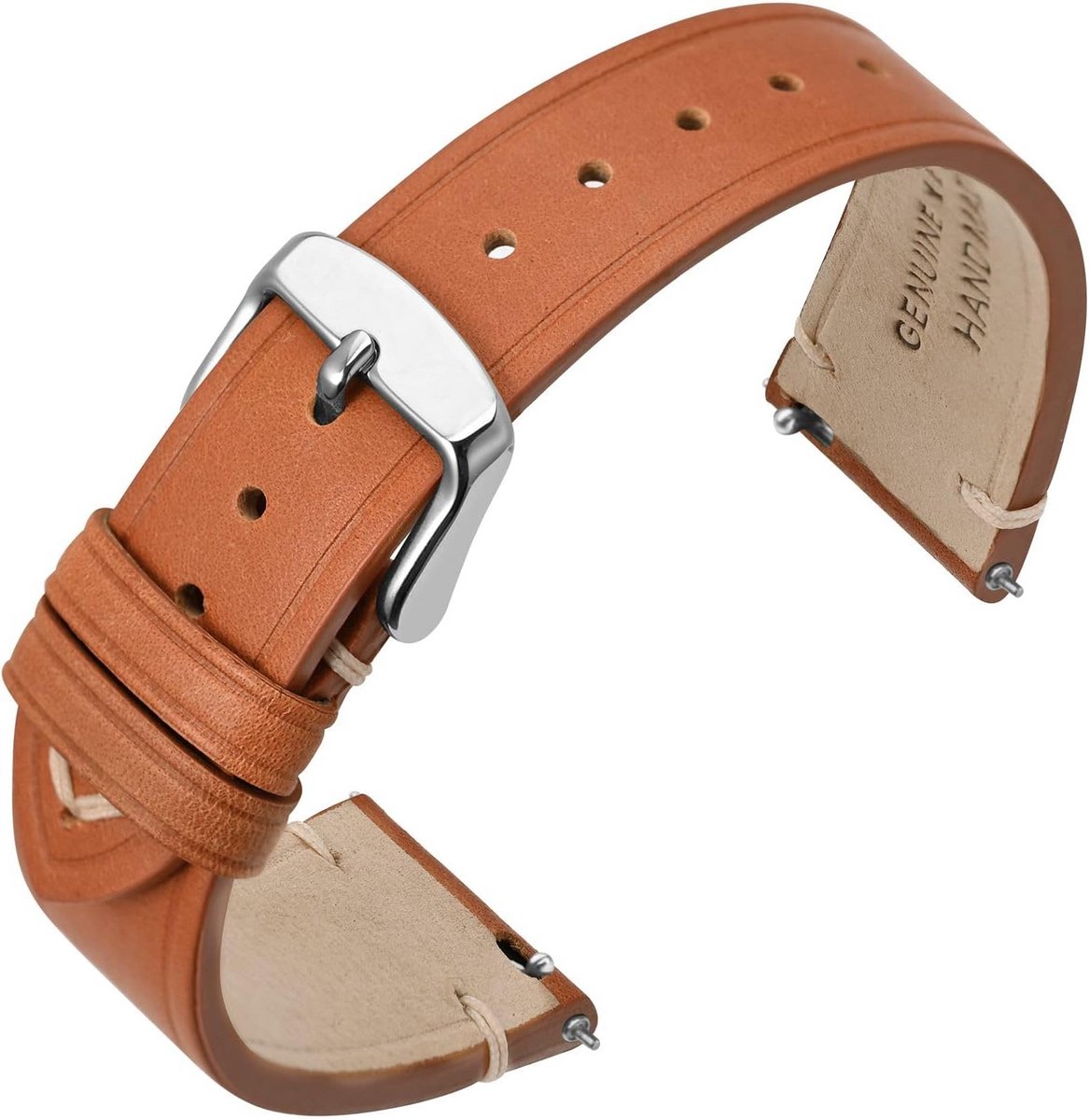 Dunne Leren Horlogeband 18mm, 20mm, 22mm met Zilveren Gesp | Snelwissel