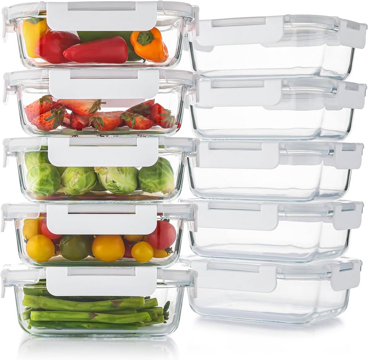 10x Glazen Maaltijdcontainers met Deksel - Lekvrij & Ovenbestendig voedselopslag