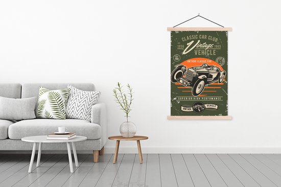 Porte-affiche avec affiche - Affiche scolaire - Vintage - Voiture - Oldtimer - 120x180 cm - Lattes vierges - Cadeau Vaderdag - Cadeau - Cadeau pour lui - Astuce - Hommes