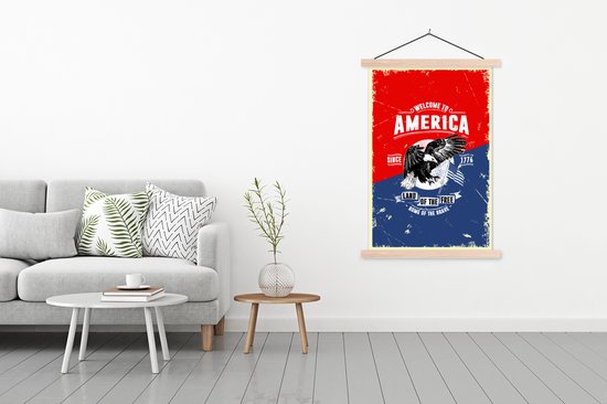 Posterhanger incl. Poster 120x180 cm - Schoolplaat - Vintage - Vogel - Amerika - Textielposter - Blanke latten - Vaderdag cadeau - Geschenk - Cadeautje voor hem - Tip - Mannen