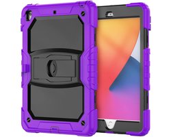 Militaire robuuste beschermhoes voor iPad 10,2 inch (7e/8e/9e generatie 2019–2021) – Schokbestendig, 360° draaibare standaard met hand- en schouderriem - Paars