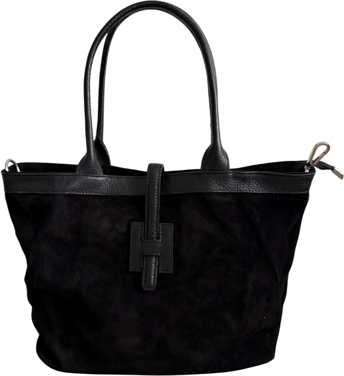 Roose - Dames Tas - Handtas - Schoudertas - Tote Bag - Crossbody Tas - Zwarte Suède Schoudertas en Crossbodytas