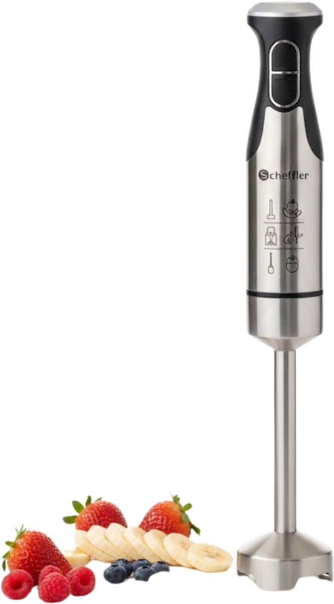 Scheffler Staafmixer Elektrisch – Handblender met RVS Messen – 100% Koperen Motor – Turbo Stand – Hoge Snelheid – Elektrische Mixer – Staafmixer voor Soepen, Smoothies, Saus & Babyvoeding – Keukenmixer RVS