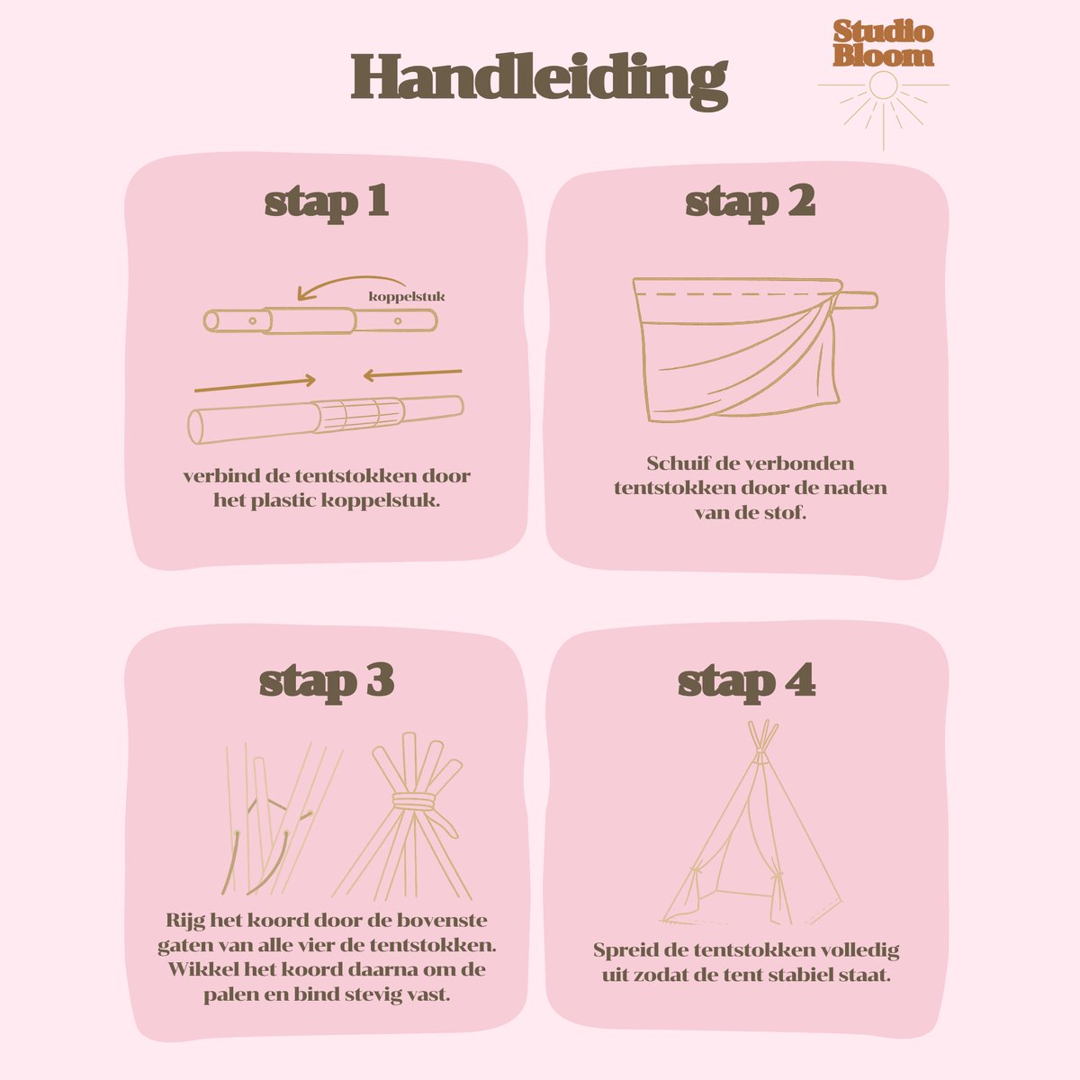 Studio Bloom Kinder Speeltent Tipi Tent Kinderen Meisjes Jongens Speelgoed Kindertent Kind Peuter Speelhuisje - Roze — afbeelding 4
