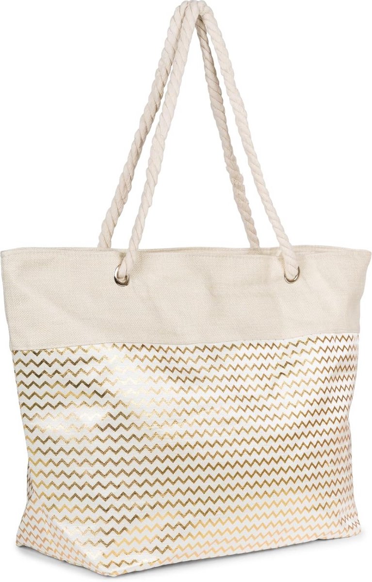 XXL Strandtas Dames met Metallic Zigzag Patroon en Ritssluiting - Grote Schoudertas
