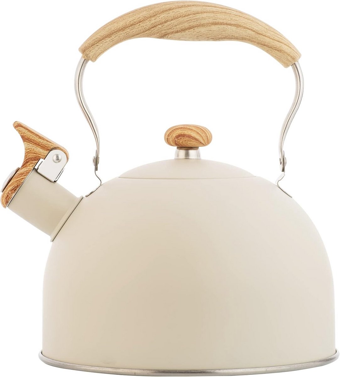 Elegante Fluitketel met Houtnerf Look Handvat - 2.5 Liter Capaciteit, Wit