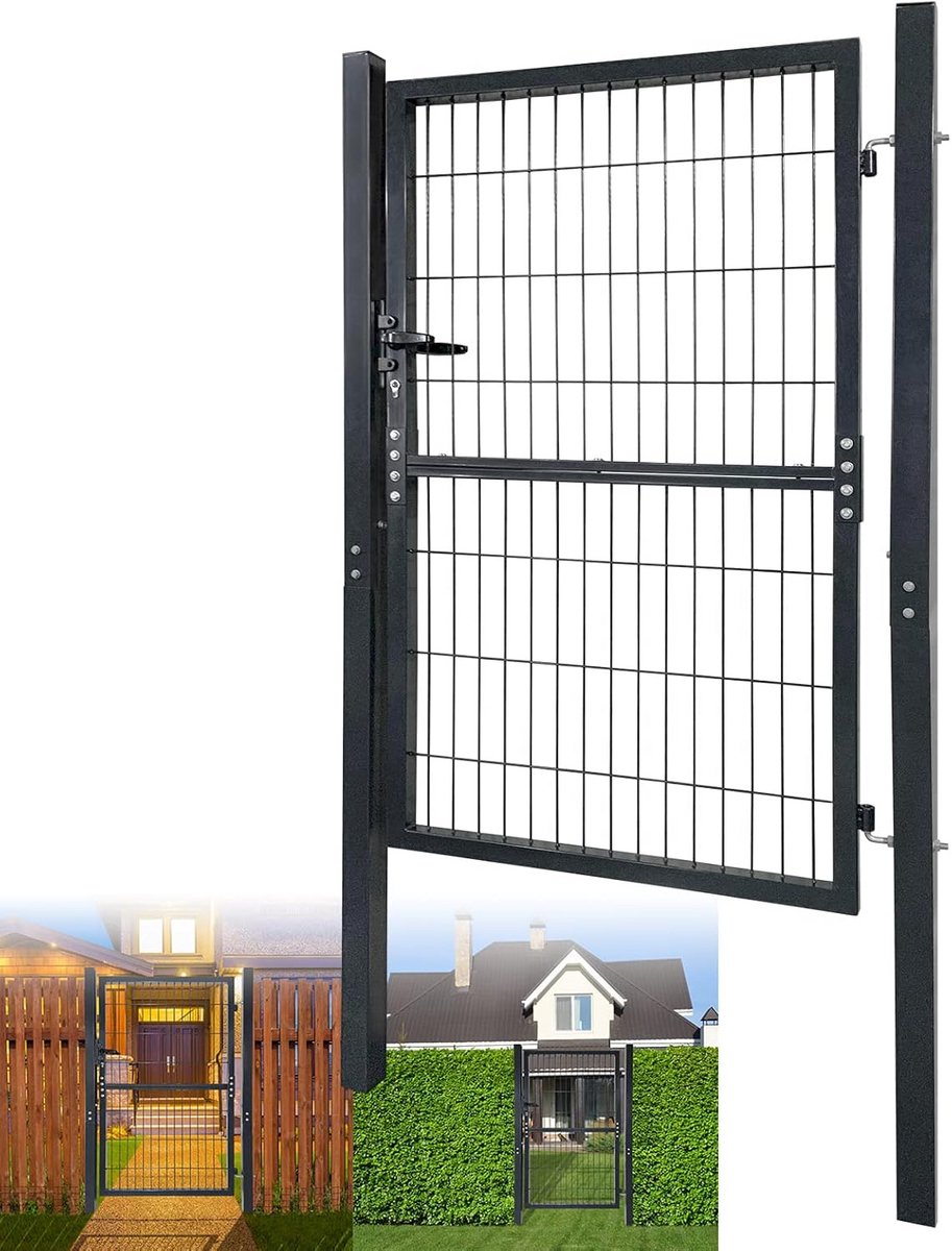 Dubbele Staal Tuinpoort met Slot - Verzinkt Gaashekwerk voor Tuin en Erfafscheiding (150 x