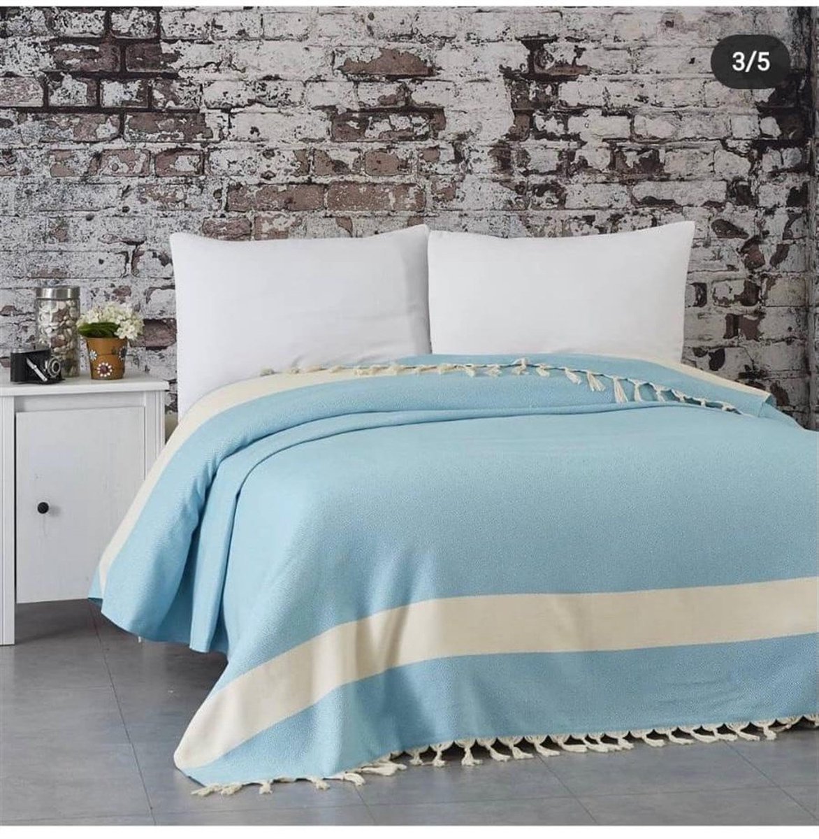 Trimita Geweven Katoen Sprei - Diamond - Natuurlijk & Turkoois - 200 x 240 cm