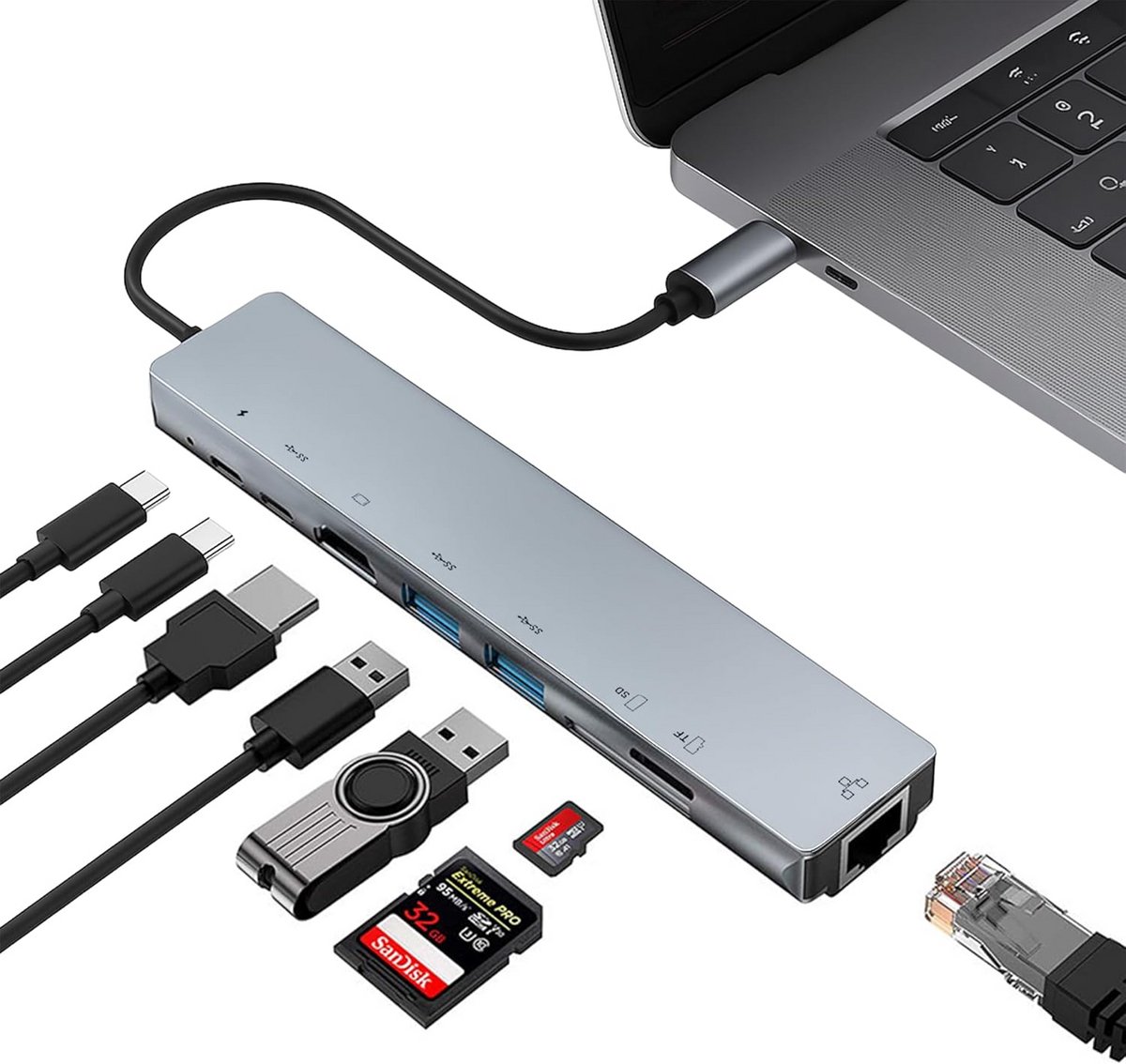 Image of 10-in-1 USB-C Hub met HDMI 4K 60Hz, 100W PD, Gigabit Ethernet en SD/TF Kaartlezer