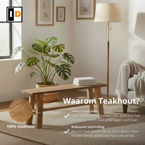 Tabouret en teck Handgemaakt 100 cm d'Indonésie