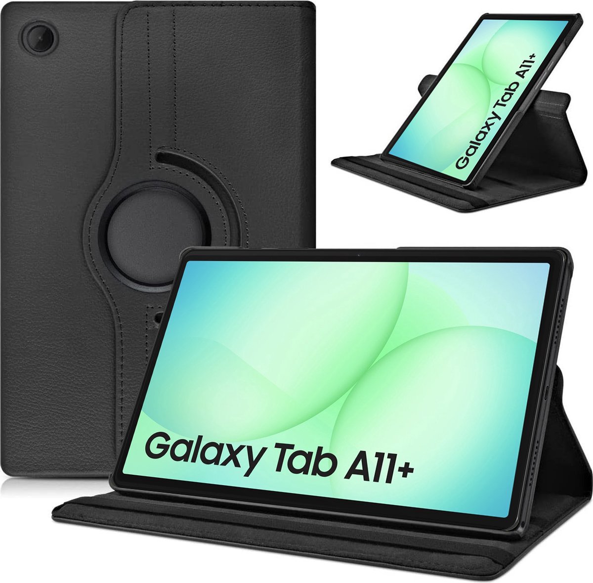 Arara Hoes Geschikt voor Samsung Galaxy Tab A11 Plus - 360° draaibaar - tablethoes - Zwart