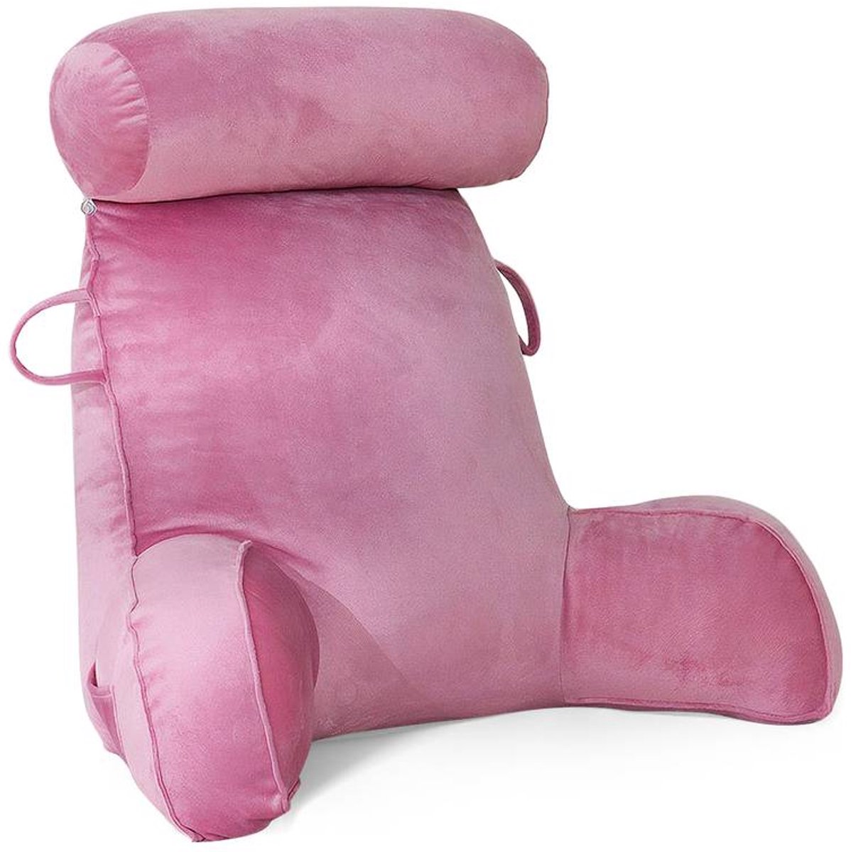 Luxe Leeskussen met Rug- & Armsteunen – Kristal Fluweel – Groot Pluche Bedkussen met Hoofdsteun, Zijvak & Dubbele Handvatten – Afneembare Hoes – 7 Kleuren