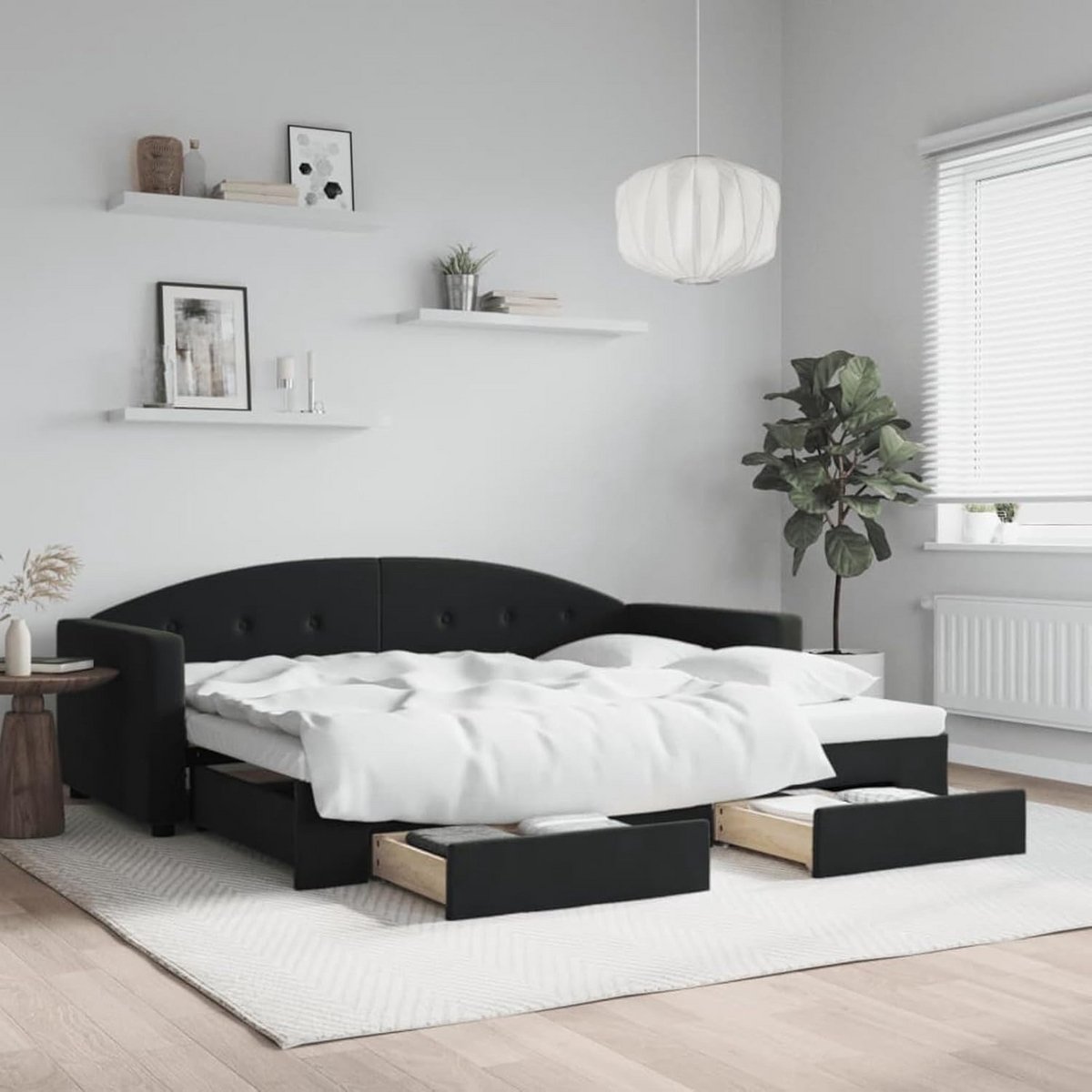Uittrekbare fluwelen slaapbank met opbergruimte en wielen 90x190 cm