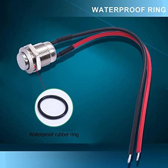 Momentane waterdichte knop 12 mm - Roestvrij staal, voorbedraad, 2A/12V/24V/125V/250V — afbeelding 4
