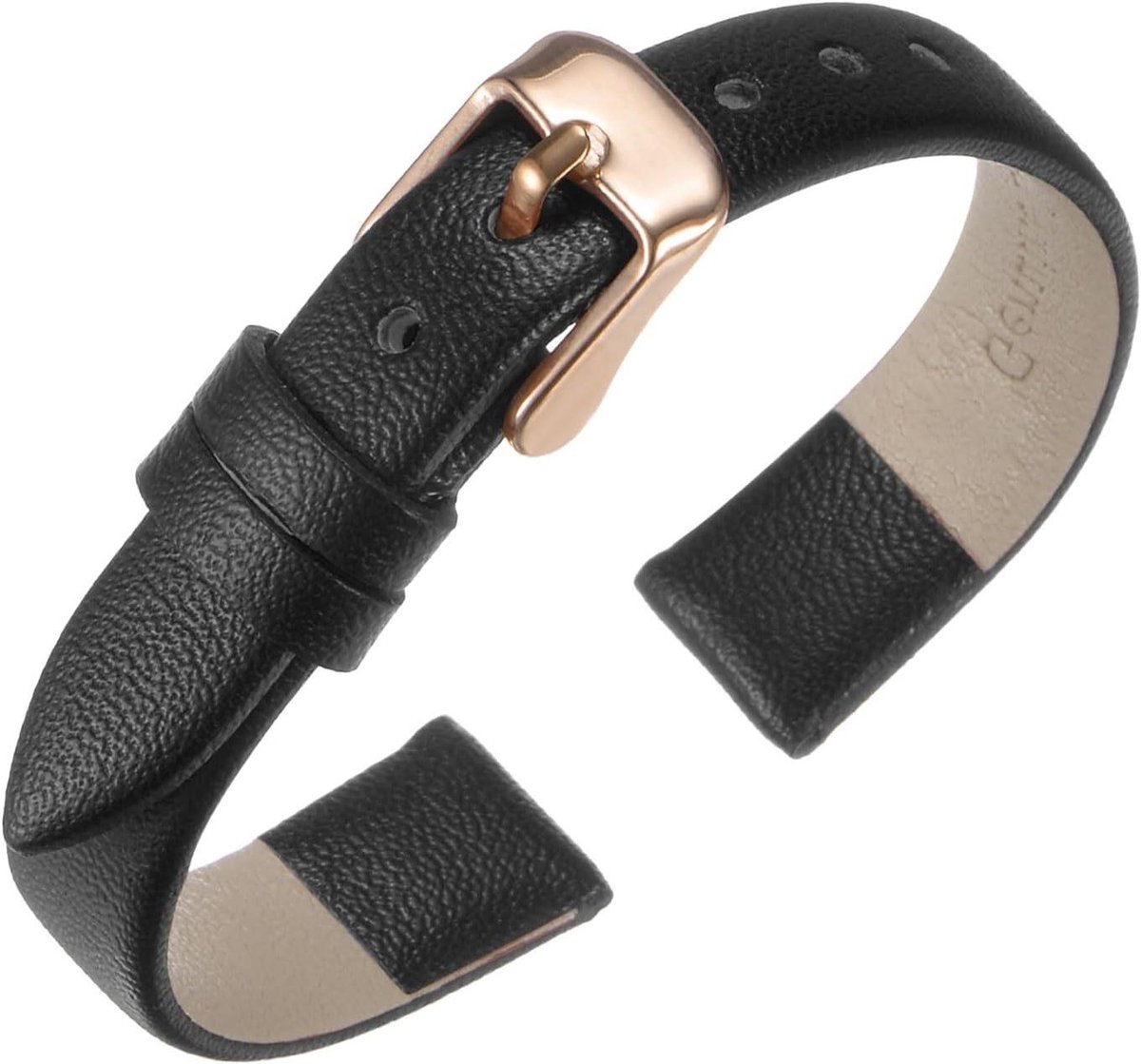 VVGoods - Echt leren horlogebandje 14mm met roestvrijstalen gesp - Vintage reservearmband - Zwart - Dames en heren - Smartwatch.