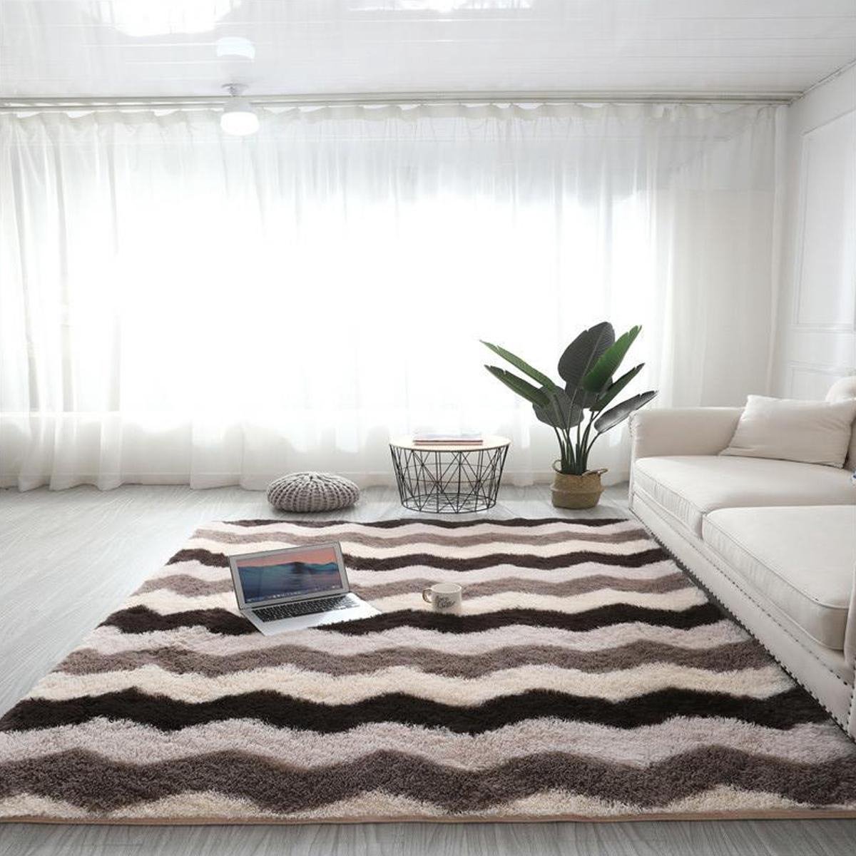 TuseRxln Shaggy Vloerkleed - Lang Pluisig Tapijt - 160 x 230 Cm - Zacht Bruin Woonkamer- of Slaapkamertapijt