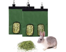 2 stuks Hooivoerzak - Hooivoerzak voor konijnen - Hooivoerzak voor cavia's - Voerzak voor kleine dieren - Hangende voerzak - Hooiopbergzak - Voeropbergzak voor kleine dieren - Geschikt voor konijnen, chinchilla's en hamsters - Groen