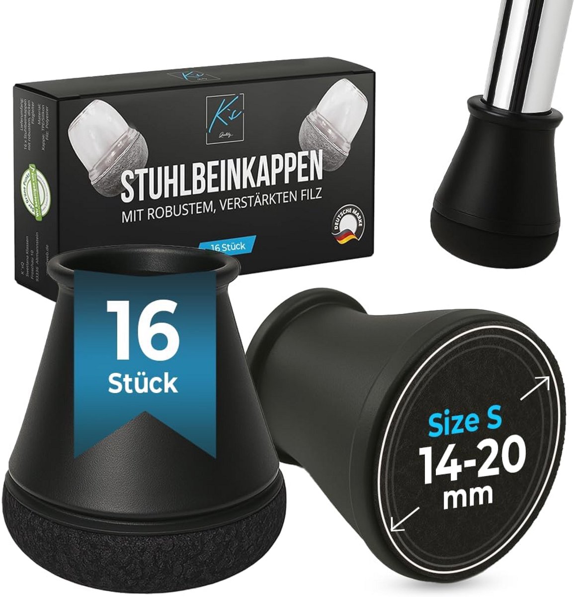Ronde zwarte vilt doppen voor stoelen - 16 stuks van 14-20 mm