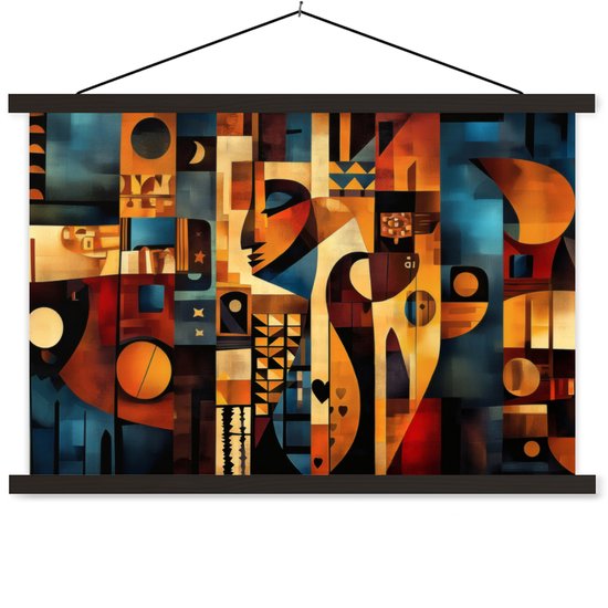 Accroche-affiche incl. Affiche 150x100 cm - Affiche scolaire - Figures - Abstrait - Symboles - Affiche textile - Lattes noires