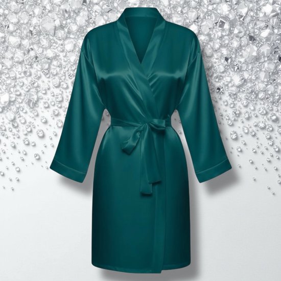 Satijnen Badjas Kimono Petrol/Groen – Kort Model – Satijnen Ochtendjas – Maat XL – 100% Satijn Polyester
