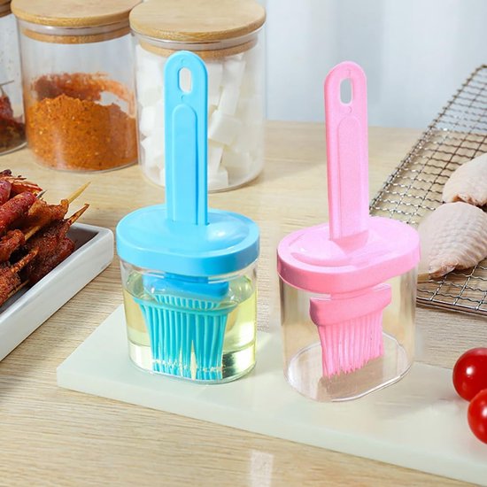 4 stuks 2-in-1 oliedispenser met siliconen borstel, hittebestendige kunststof fles voor keuken, grill en bakken, praktische oliekwast fles (wit + groen + roze + bluw) — afbeelding 5
