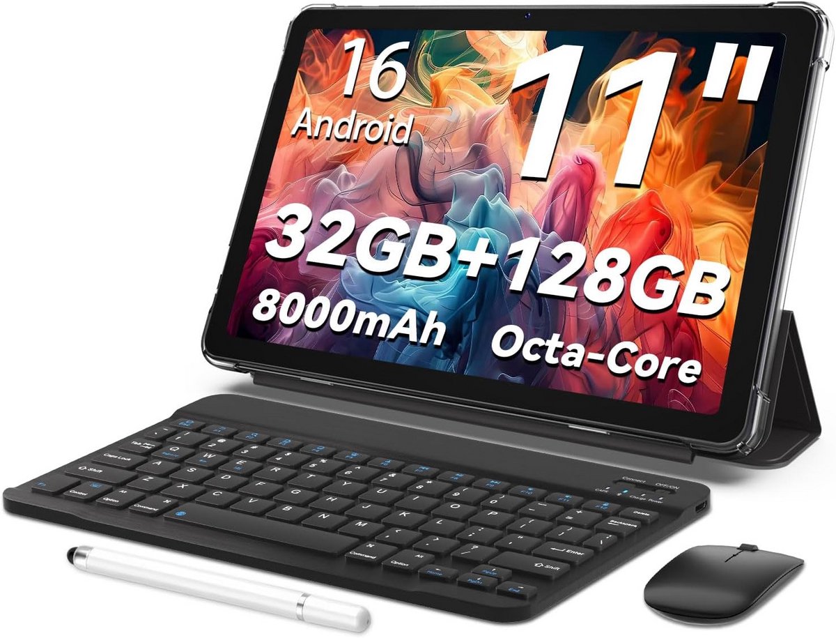 Krachtige 11 Inch Android Tablet met Toetsenbord, Stylus en Uitbreidbaar Geheugen
