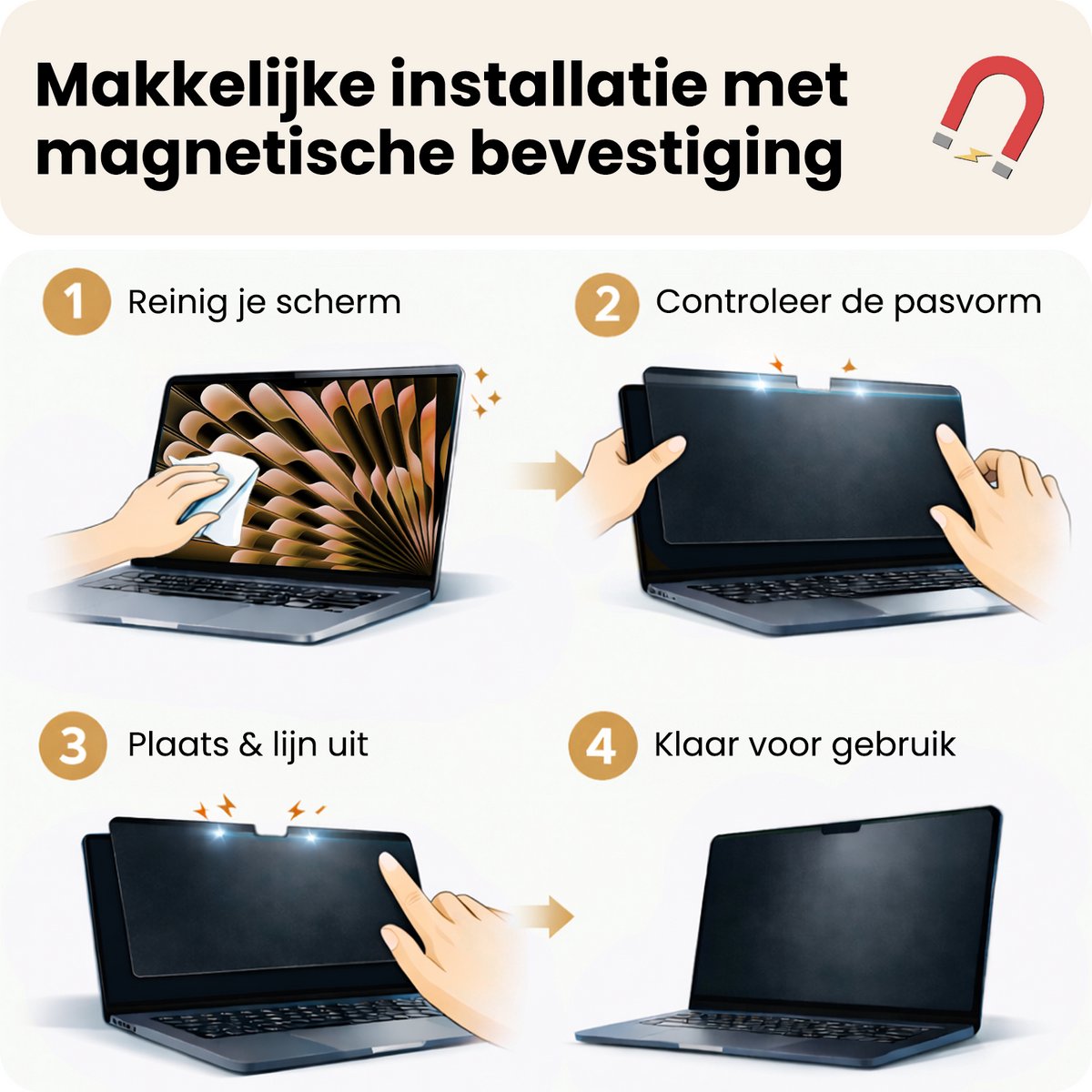 Privacy screenprotector MacBook Air 13.6 inch magnetisch, krasbestendig, inkijkbeperkend filter, slank design - Afbeelding 2