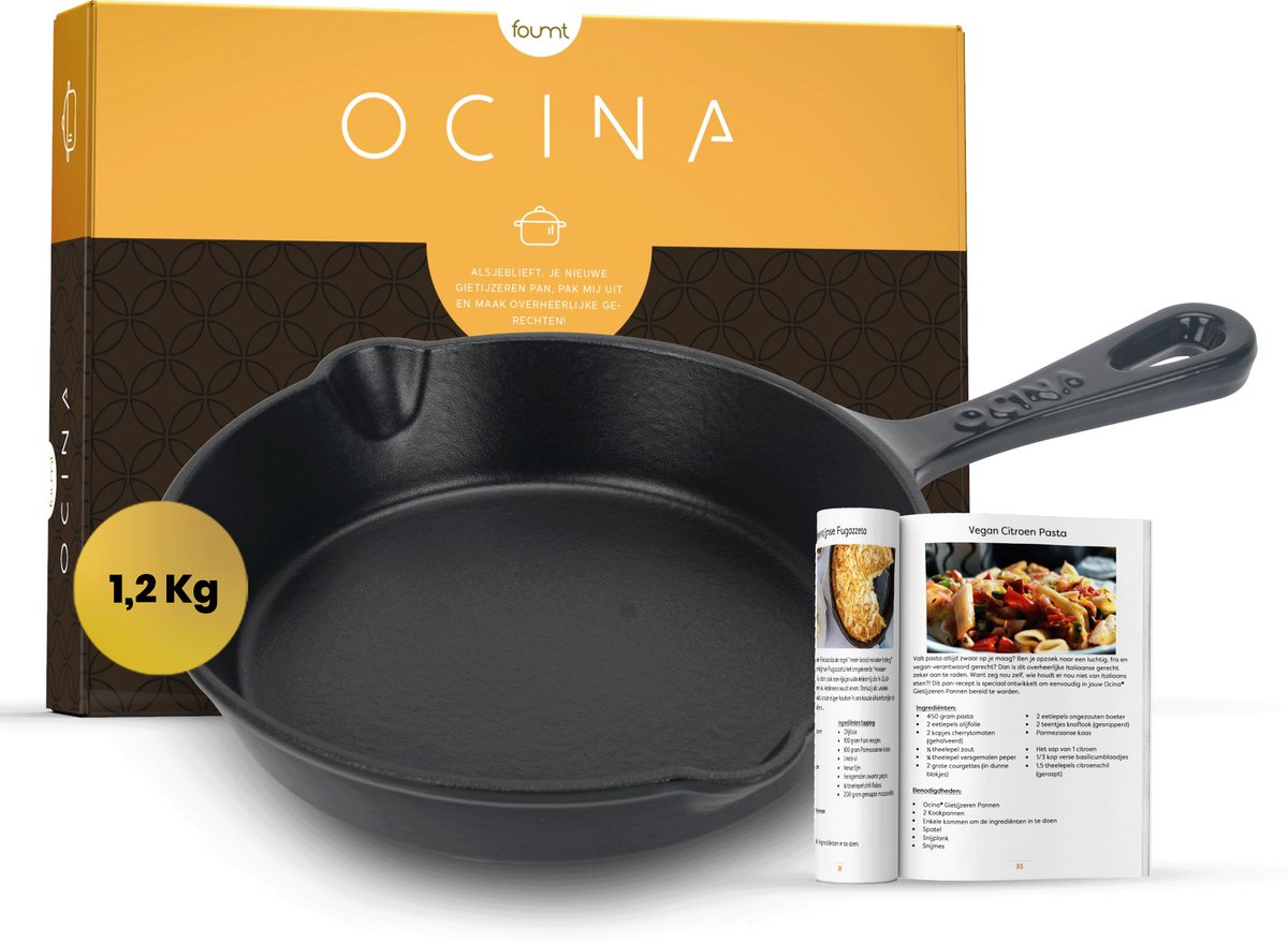 Ocina Gietijzeren pan voor BBQ en Inductie – 19,5 cm – Skillet - Koekenpan – Hapjespan - Pannen - Emaille - Zwart
