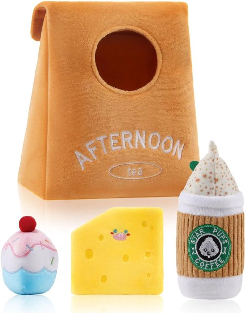 Famanu – Piepende hondenknuffels verjaardagsthema – Cupcake design – Pluche – Set van 4