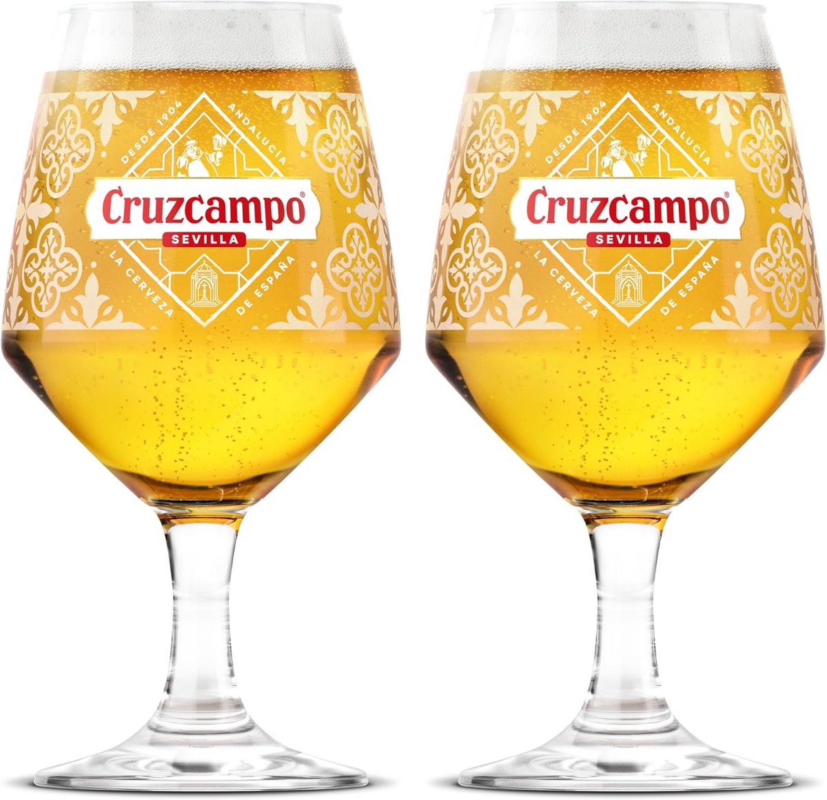 Cruzcampo Pint Beer Glasses Set of 2 - 56Cl Size - Perfect for Man Cave