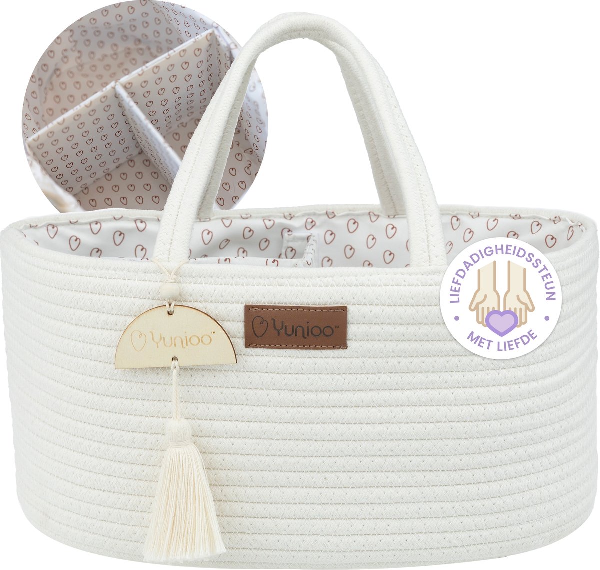 Yunioo Commodemandje en Luiertas - Luiermand voor Baby Kamer - Luier Mand Organizer - Opbergmand kinderkamer - Speelgoedmand - Wit