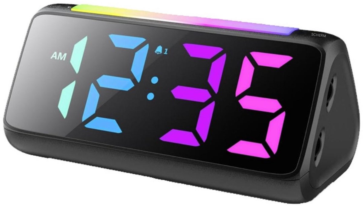 GELLDG Luide wekker - Digitale wekker met kleurendisplay - 3 volumeniveaus - Automatische uitschakeling en geheugenfunctie - Wekker voor naast het bed - Geschikt voor kinderen, tieners, senioren en mensen die diep slapen - Zwart