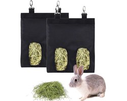 2 stuks Hooivoerzak - Hooivoerzak voor konijnen - Hooivoerzak voor cavia's - Voerzak voor kleine dieren - Hangende voerzak - Hooiopbergzak - Voeropbergzak voor kleine dieren - Geschikt voor konijnen, chinchilla's en hamsters - Zwart